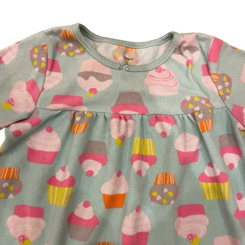 4/$25 Carters Girls Fleece Long Sleeve Night Gown Pajamas Cupcake Size Large